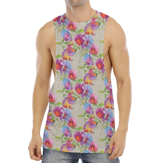 Sweet Pea Flower Pattern Print Men's Muscle Tank Top