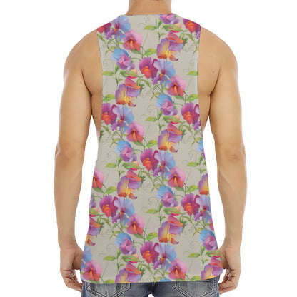 Sweet Pea Flower Pattern Print Men's Muscle Tank Top