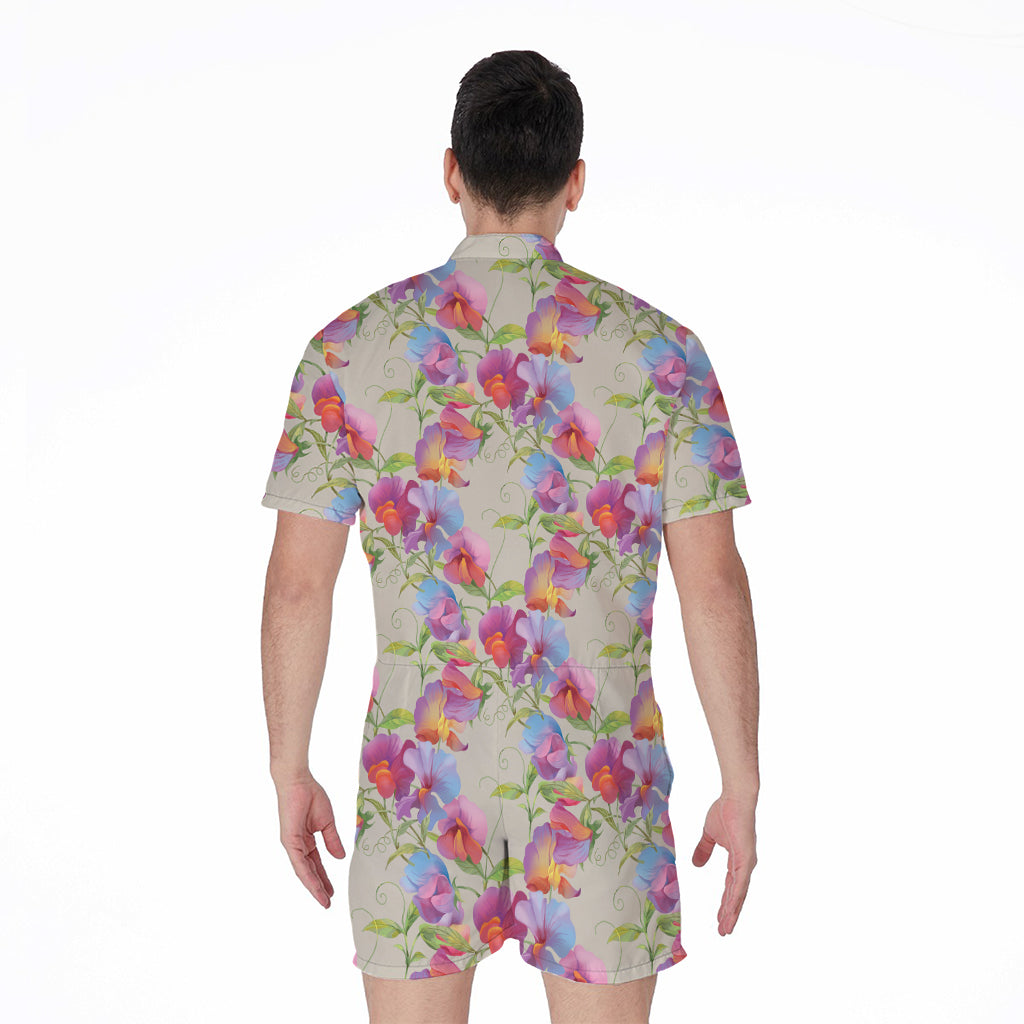 Sweet Pea Flower Pattern Print Men's Rompers