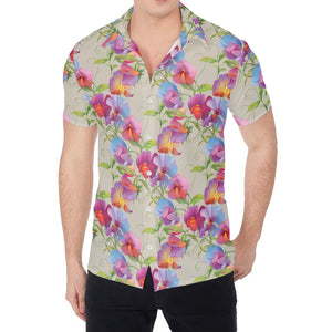 Sweet Pea Flower Pattern Print Men's Shirt