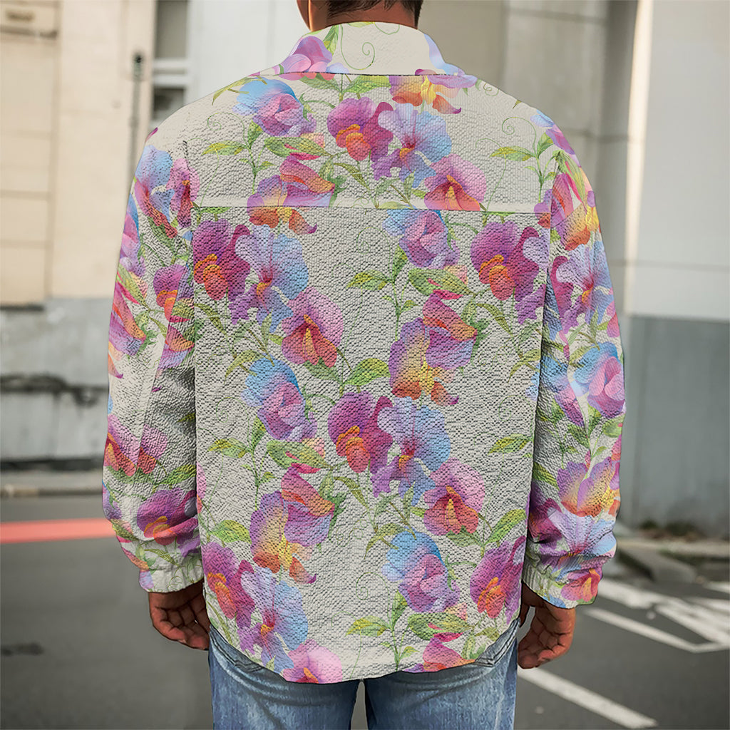Sweet Pea Flower Pattern Print Men's Shirt Jacket