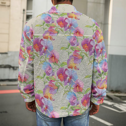 Sweet Pea Flower Pattern Print Men's Shirt Jacket
