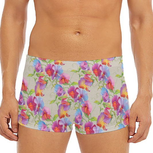 Sweet Pea Flower Pattern Print Men's Short Boxer Briefs