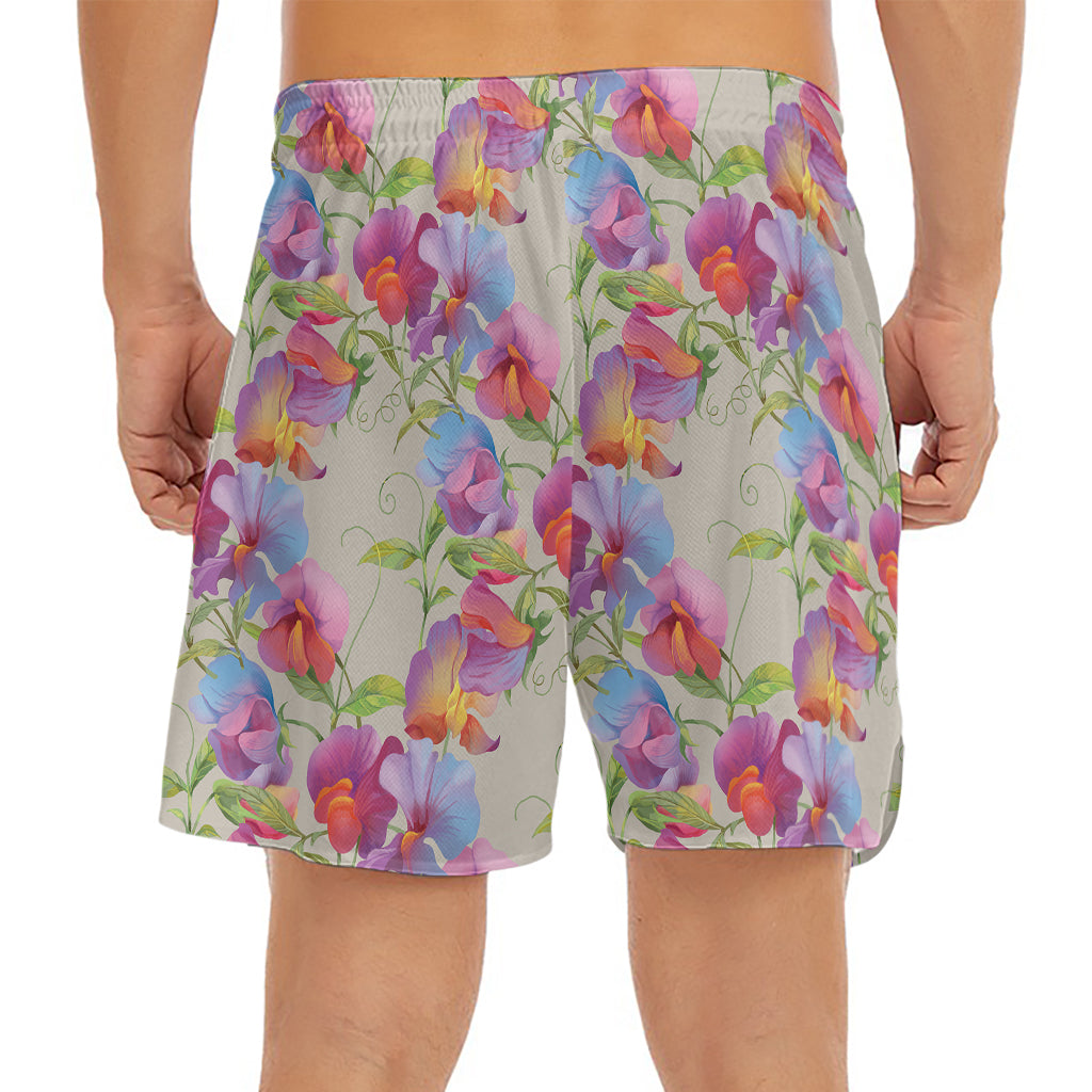 Sweet Pea Flower Pattern Print Men's Split Running Shorts