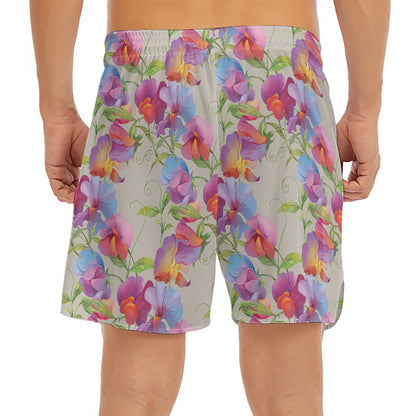 Sweet Pea Flower Pattern Print Men's Split Running Shorts