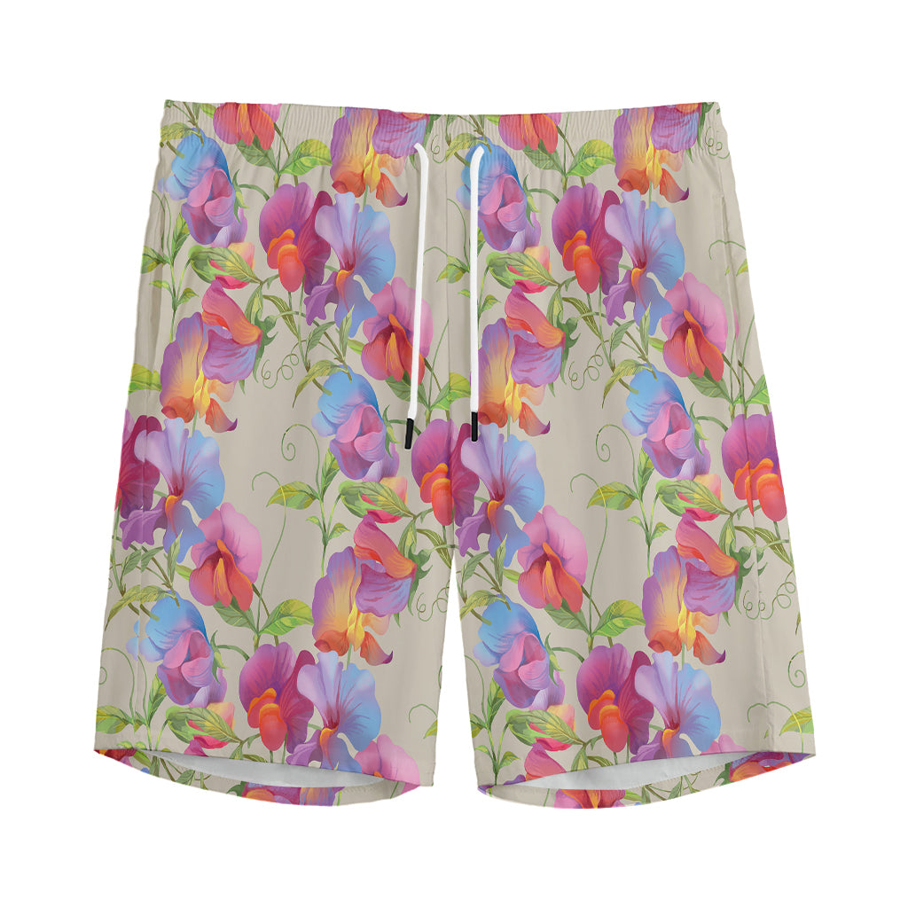 Sweet Pea Flower Pattern Print Men's Sports Shorts