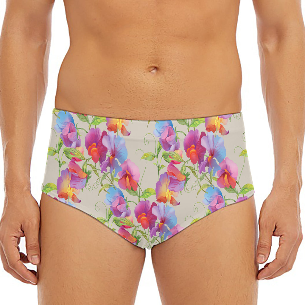Sweet Pea Flower Pattern Print Men's Triangle Swim Briefs