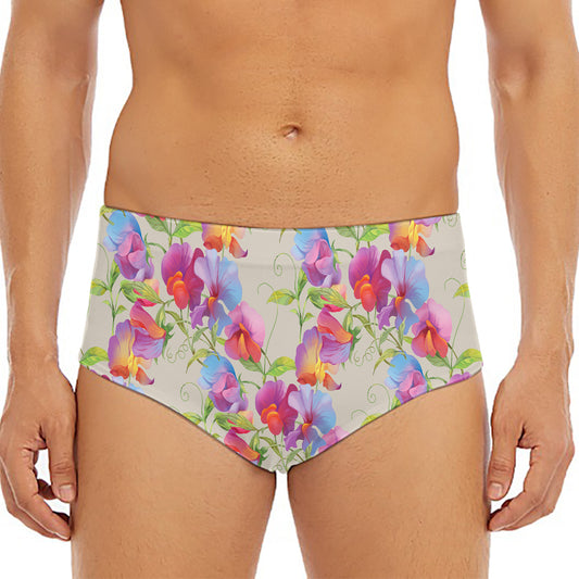 Sweet Pea Flower Pattern Print Men's Triangle Swim Briefs