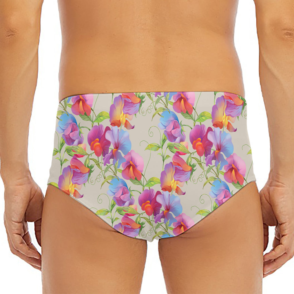 Sweet Pea Flower Pattern Print Men's Triangle Swim Briefs