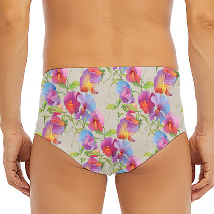 Sweet Pea Flower Pattern Print Men's Triangle Swim Briefs