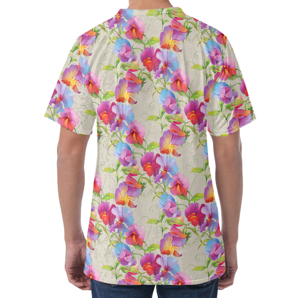 Sweet Pea Flower Pattern Print Men's Velvet T-Shirt