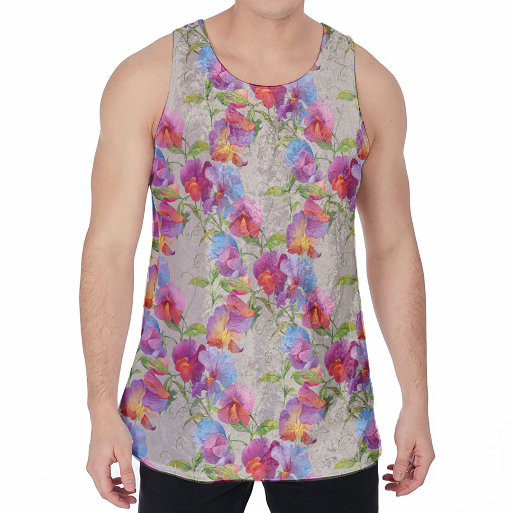 Sweet Pea Flower Pattern Print Men's Velvet Tank Top