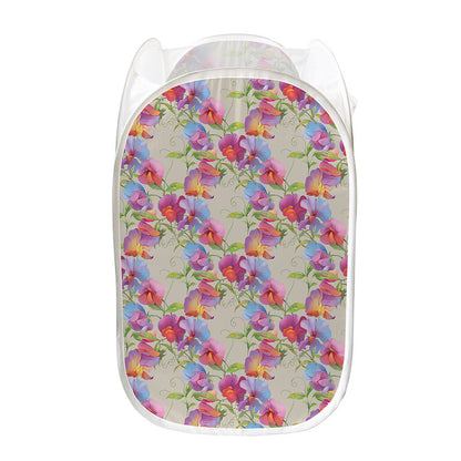 Sweet Pea Flower Pattern Print Mesh Laundry Hamper