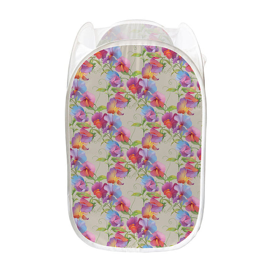 Sweet Pea Flower Pattern Print Mesh Laundry Hamper