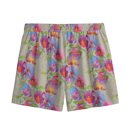Sweet Pea Flower Pattern Print Mesh Shorts
