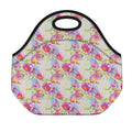 Sweet Pea Flower Pattern Print Neoprene Lunch Bag
