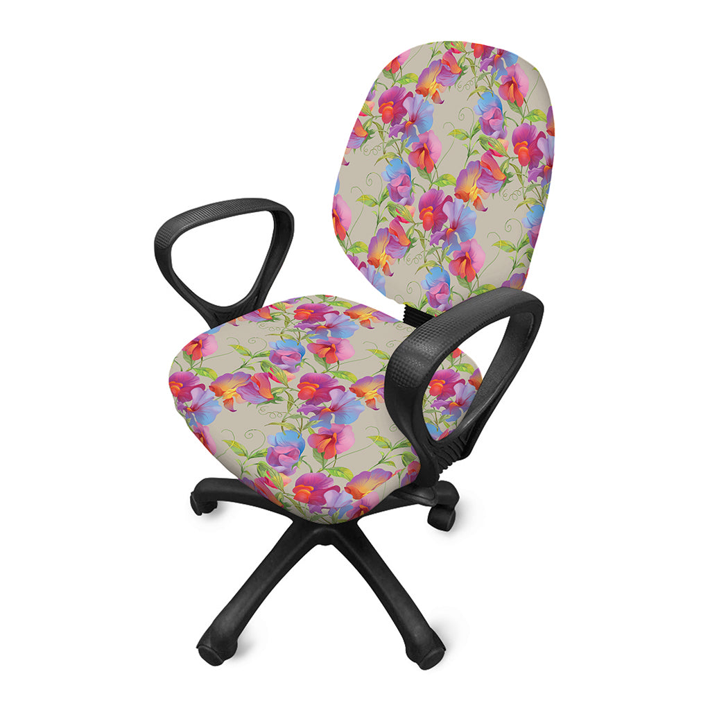 Sweet Pea Flower Pattern Print Office Chair Cover
