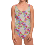 Sweet Pea Flower Pattern Print One Piece Swimsuit