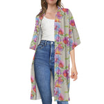 Sweet Pea Flower Pattern Print Open Front Beach Cover Up