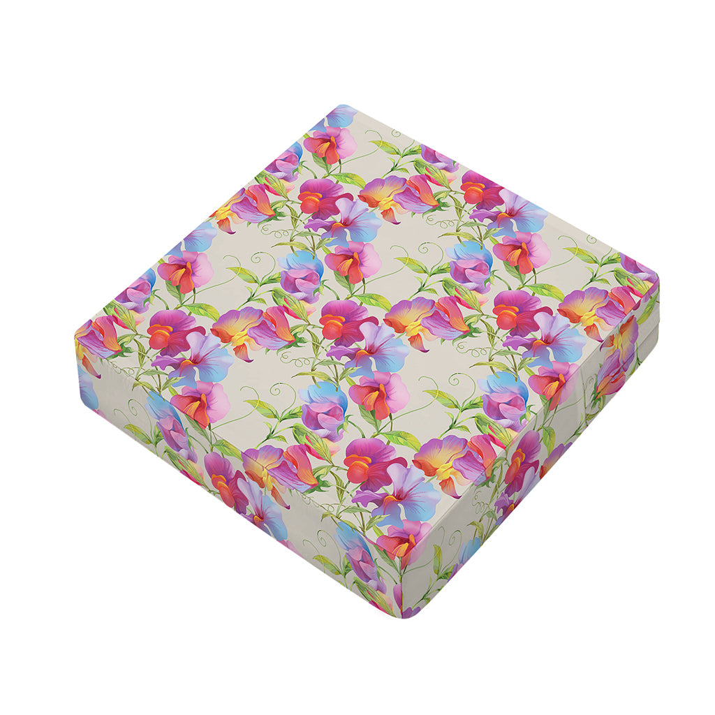 Sweet Pea Flower Pattern Print Outdoor Seat Cushion Cover