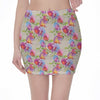 Sweet Pea Flower Pattern Print Pencil Mini Skirt