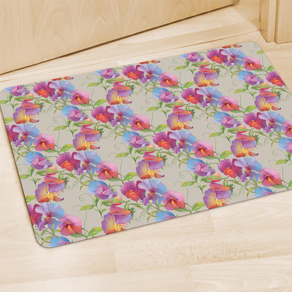 Sweet Pea Flower Pattern Print Polyester Doormat