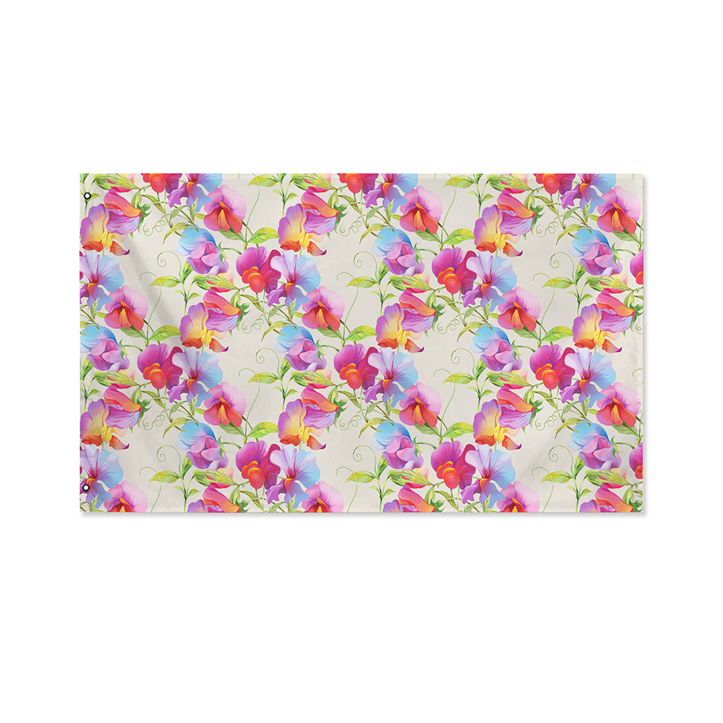 Sweet Pea Flower Pattern Print Polyester Flag