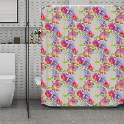 Sweet Pea Flower Pattern Print Polyester Shower Curtain