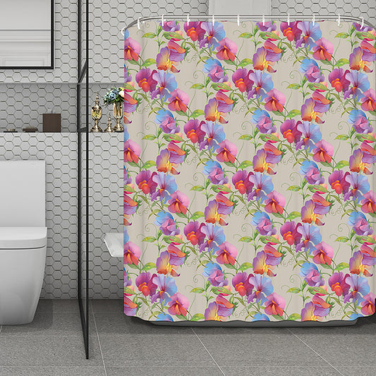 Sweet Pea Flower Pattern Print Polyester Shower Curtain