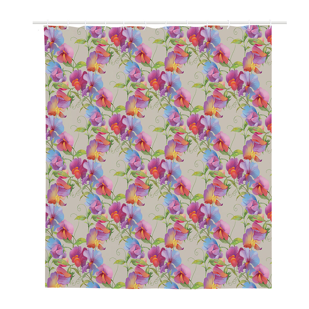 Sweet Pea Flower Pattern Print Polyester Shower Curtain
