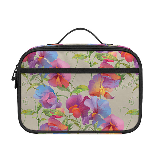 Sweet Pea Flower Pattern Print Portable Lunch Bag