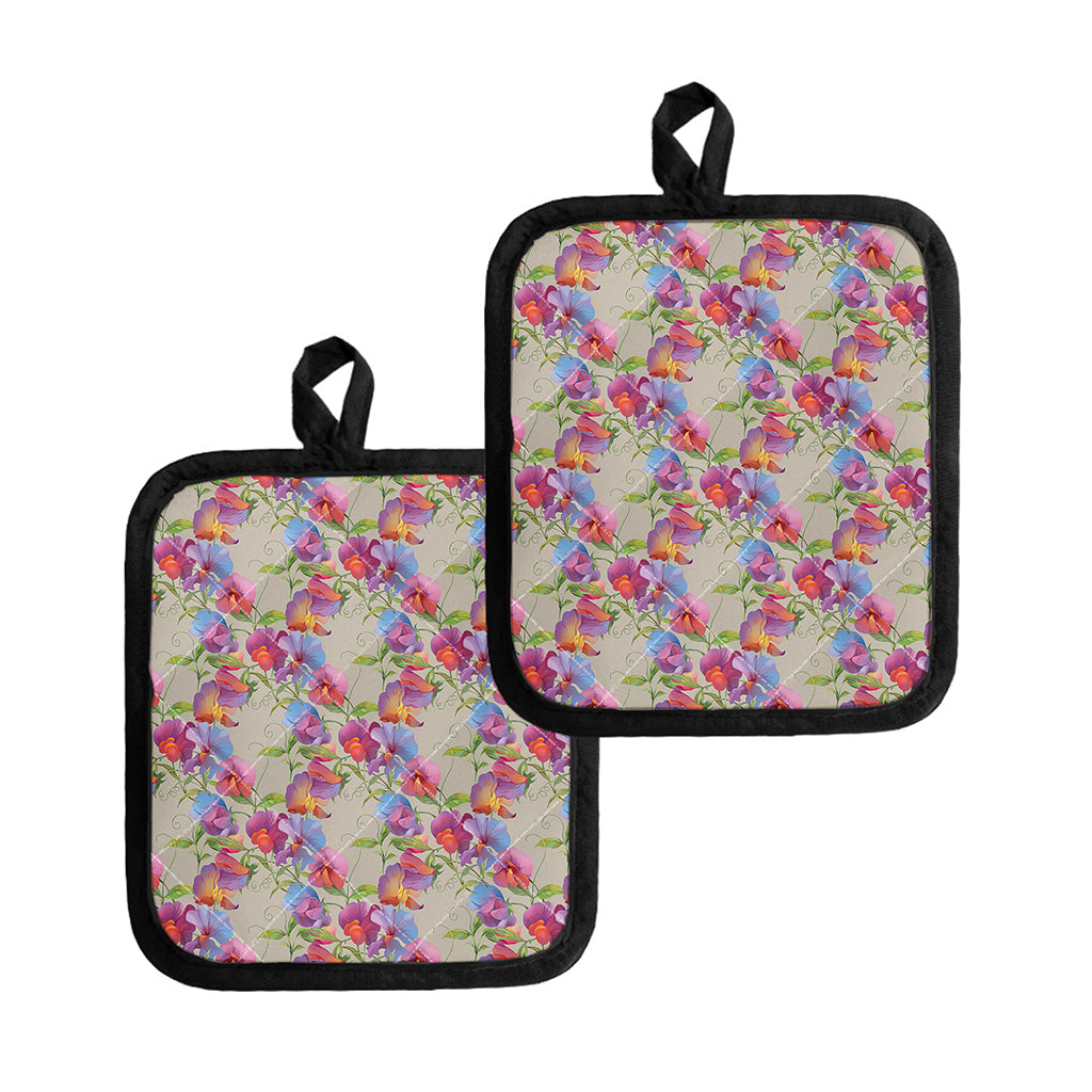 Sweet Pea Flower Pattern Print Pot Holders
