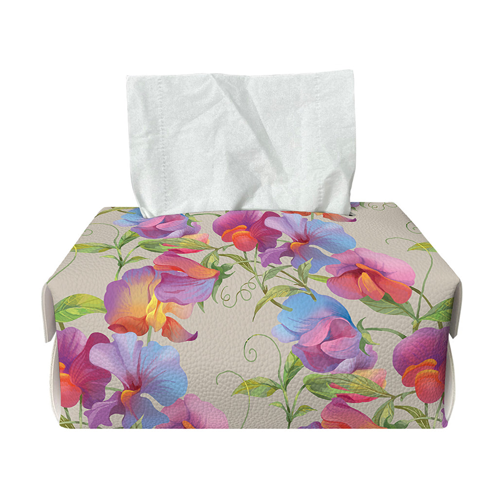 Sweet Pea Flower Pattern Print Rectangle Tissue Box Cover