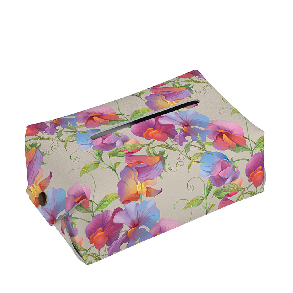 Sweet Pea Flower Pattern Print Rectangle Tissue Box Cover