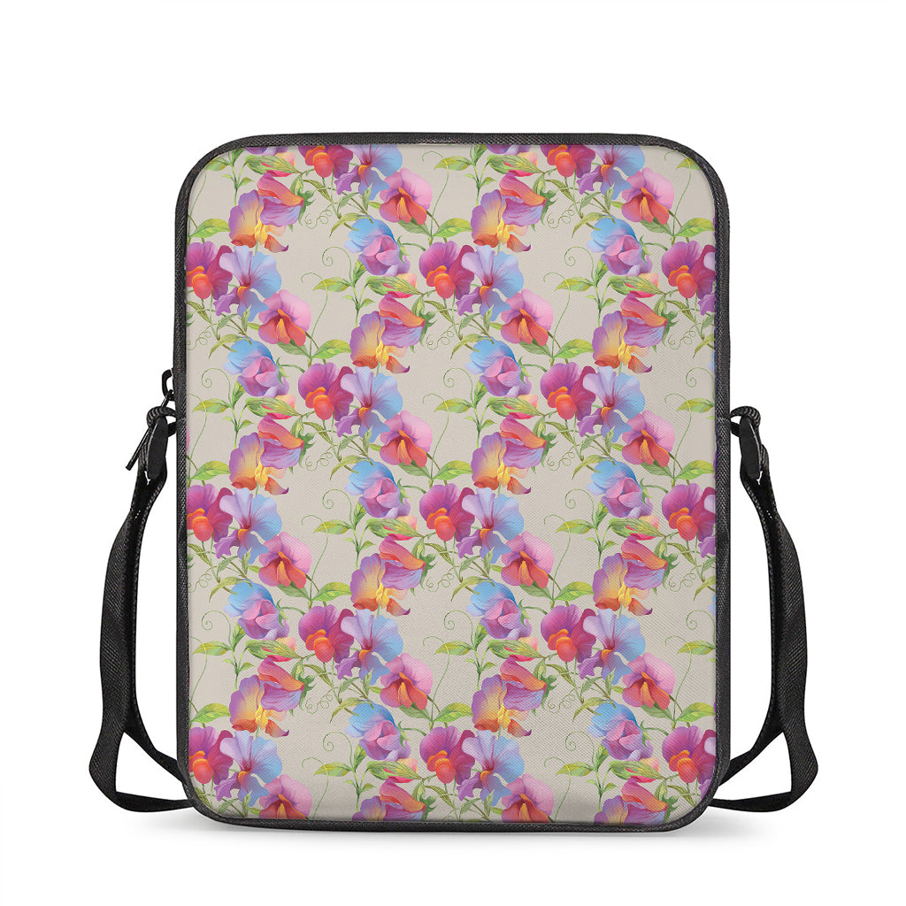 Sweet Pea Flower Pattern Print Rectangular Crossbody Bag