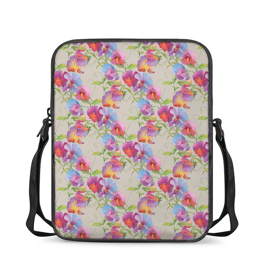 Sweet Pea Flower Pattern Print Rectangular Crossbody Bag