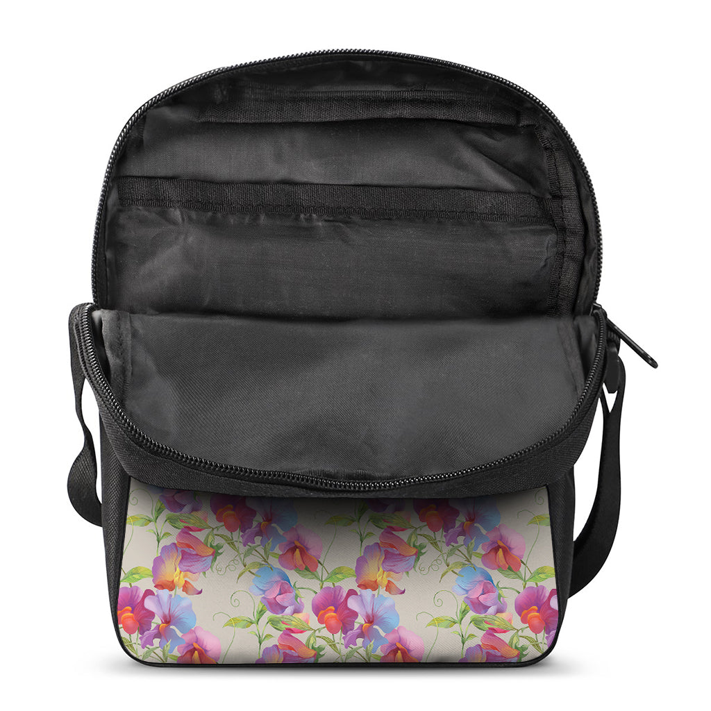Sweet Pea Flower Pattern Print Rectangular Crossbody Bag