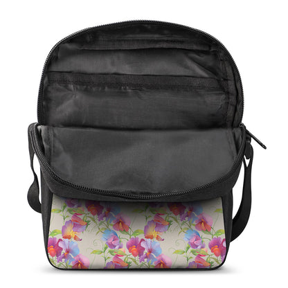 Sweet Pea Flower Pattern Print Rectangular Crossbody Bag
