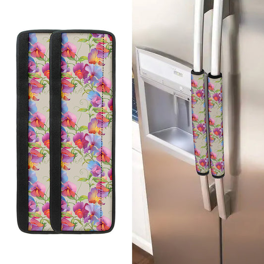 Sweet Pea Flower Pattern Print Refrigerator Handle Covers