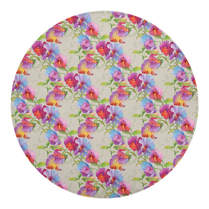 Sweet Pea Flower Pattern Print Round Blanket