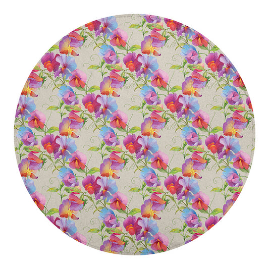 Sweet Pea Flower Pattern Print Round Blanket