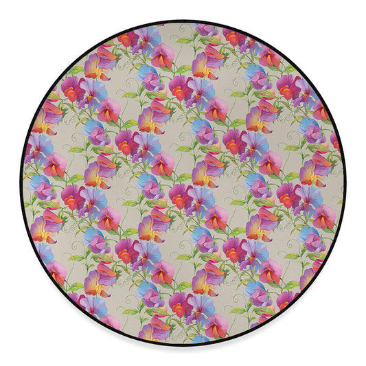 Sweet Pea Flower Pattern Print Round Floor Mat