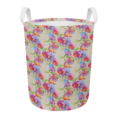 Sweet Pea Flower Pattern Print Round Laundry Basket