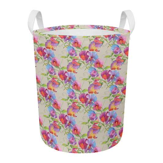 Sweet Pea Flower Pattern Print Round Laundry Basket