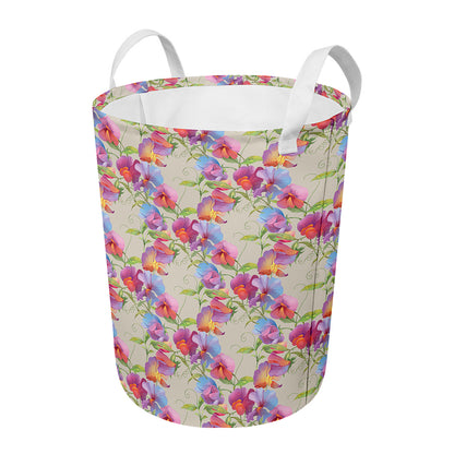 Sweet Pea Flower Pattern Print Round Laundry Basket