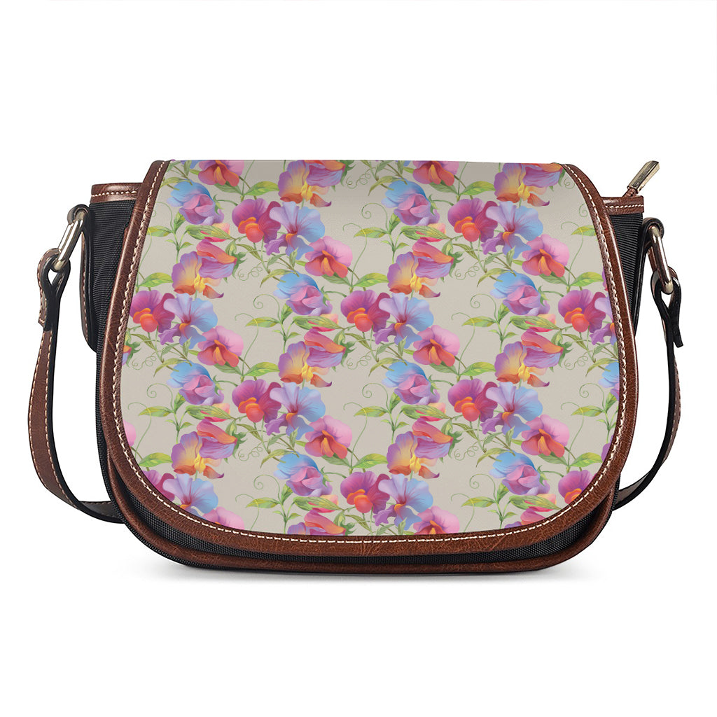 Sweet Pea Flower Pattern Print Saddle Bag