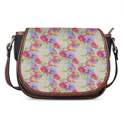 Sweet Pea Flower Pattern Print Saddle Bag