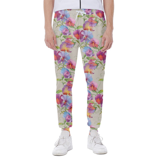 Sweet Pea Flower Pattern Print Scuba Joggers