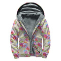 Sweet Pea Flower Pattern Print Sherpa Lined Zip Up Hoodie