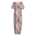 Sweet Pea Flower Pattern Print Short Sleeve Long Nightdress